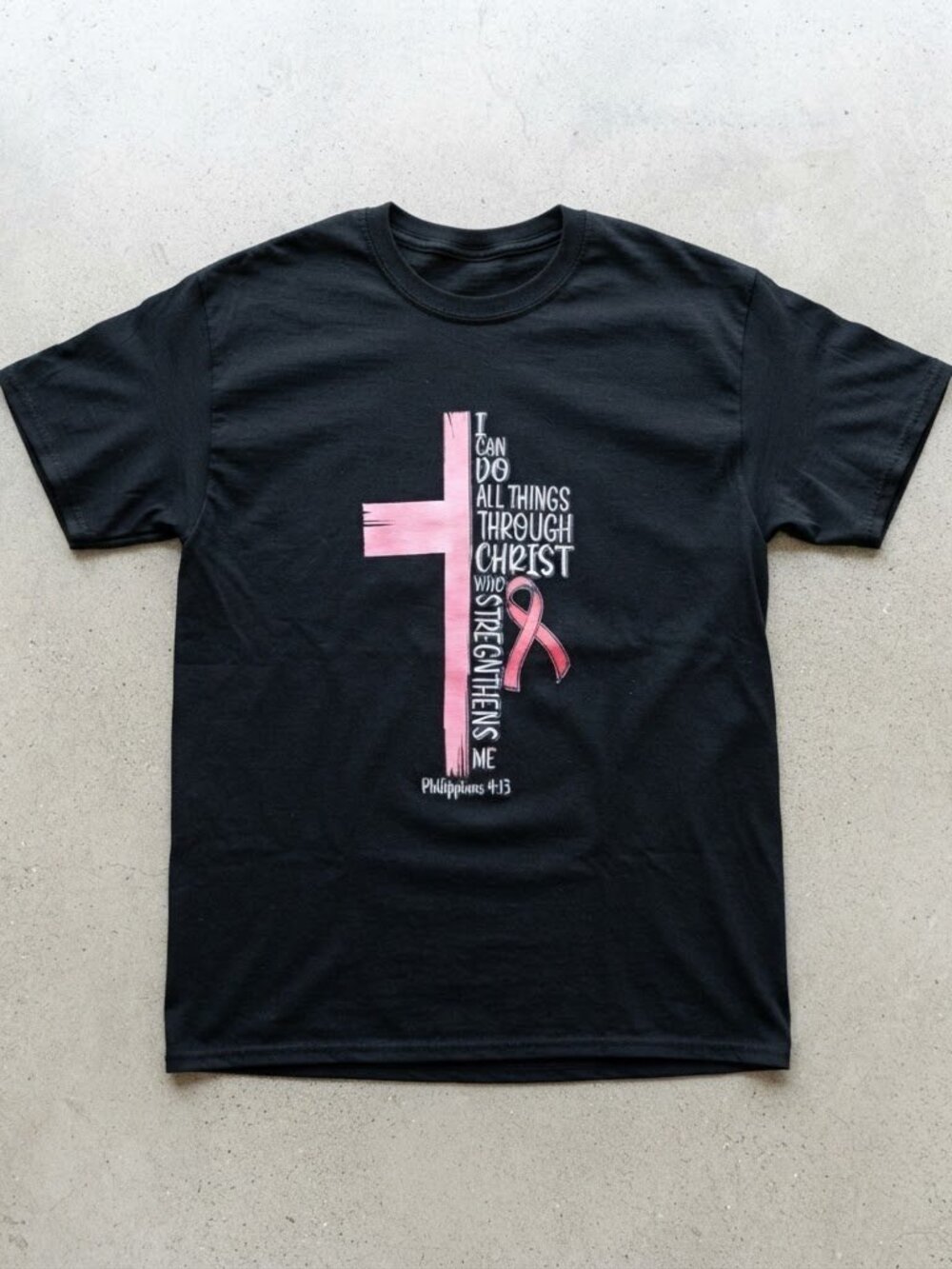 Christian Cancer Awareness Philippians 4:13 Cross Black T-Shirt S-4XL